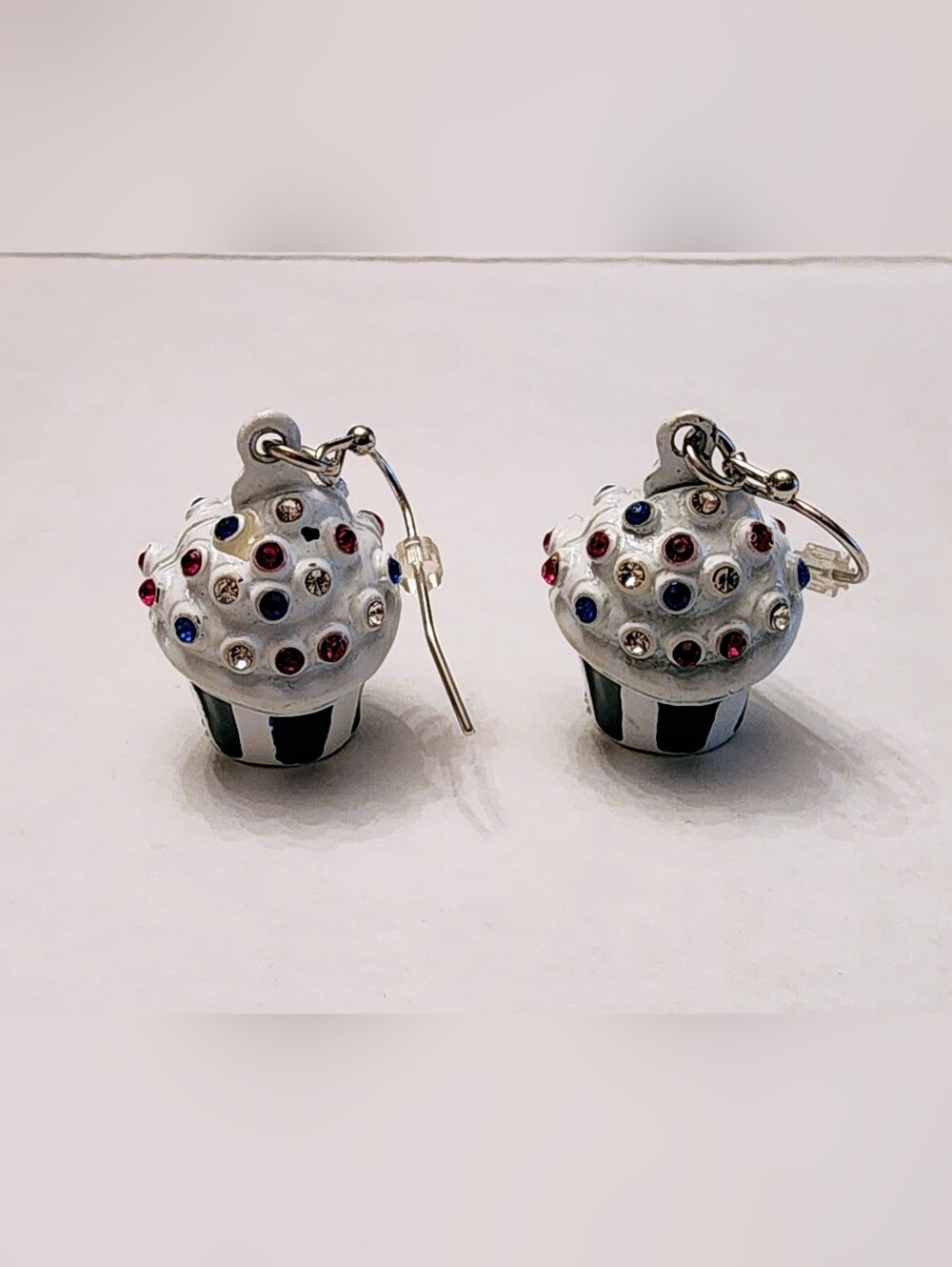 Faded Glory White Cupcake Earrings with Red & Blue Accents